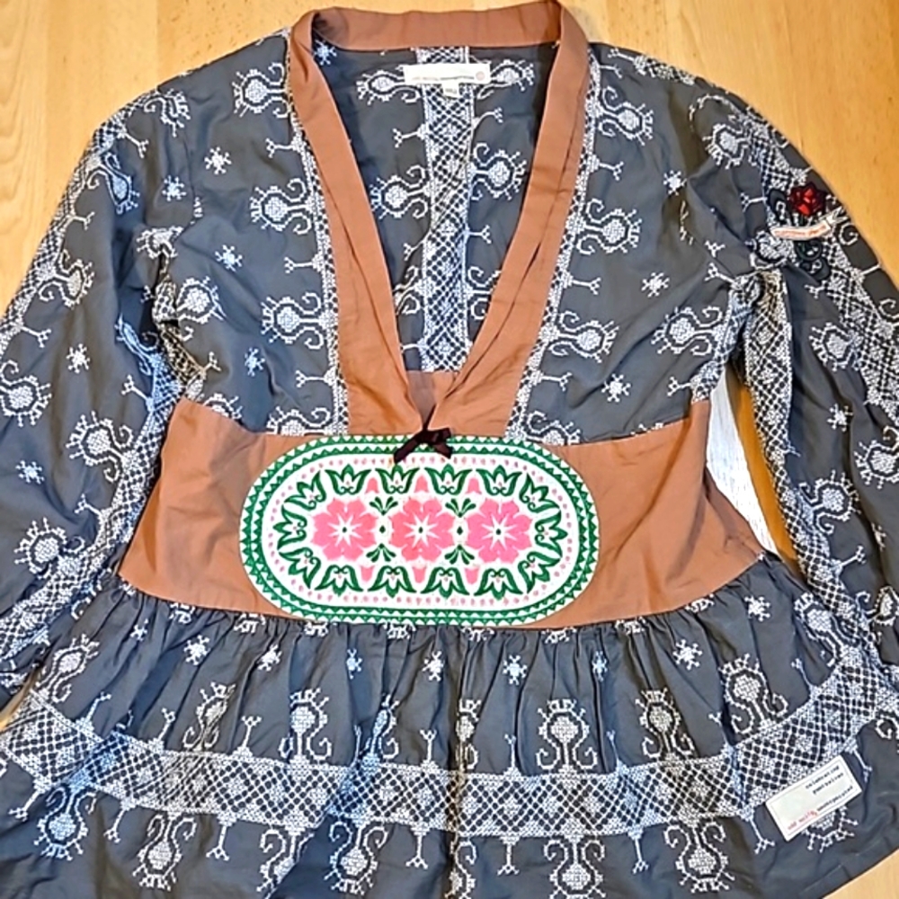 Odd Molly Blue And Brown Patterned Blouse - image 3